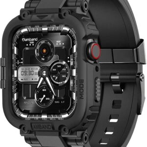 amBand Bands Compatible with Apple Watch 9/8/7/6/5/4 & SE 3/2/1 45mm/44mm Case for Men, M1 Sport Series Rugged Case Protective Cover for iWatch SE3/SE2/6/SE/5/4 44/45 mm Men Black