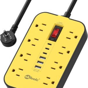 Heavy Duty Power Strip with Surge Protector, 6 USB Ports(3 USB-C), 14 Gauge Extension Cord 6 FT, Industrial High Wattage for Workbench, Workshop, Kitchen, Garage Must Have