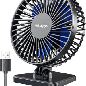 Gaiatop USB Desk Fan, Small But Powerful, Personal Portable Quiet 3 Speeds, Adjustable Mini Table Desktop fan for Cooling Home Office Car Summer Travel Gifts Blue