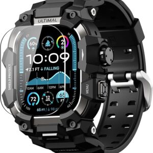 ULTIMAL Rugged Case with Band for Apple Watch 49mm,Compatible with Apple Watch Ultra 3/2/1, Military Grade Shockproof Bumper Cover for iWatch Tactical Band Men (Black, 49mm)