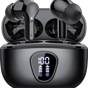 Wireless Earbuds, Bluetooth 5.4 Headphones HiFi Stereo, Bluetooth Earbuds with ENC Noise Cancelling Mic, IP7 Waterproof in Ear Earphones, 48H, LED Display Ear buds for Pad Workout Sports, Black