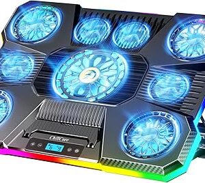 ChillCore Laptop Cooling Pad, RGB Lights Laptop Cooler 9 Fans for 15.6-19.3 Inch Laptops, Gaming Laptop Fan Cooling Pad with 8 Height Stands, 2 USB Ports - A21 Blue